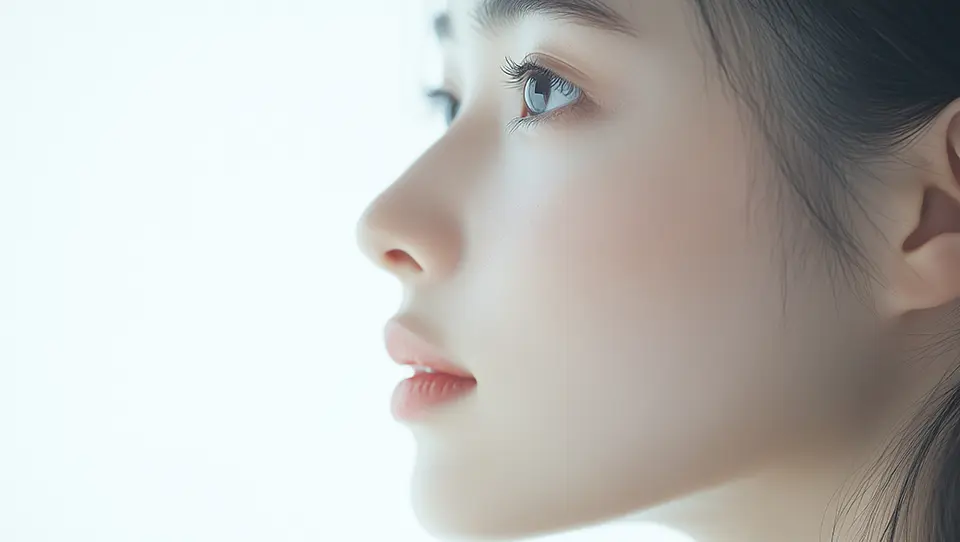 明るい光に照らされた女性の横顔