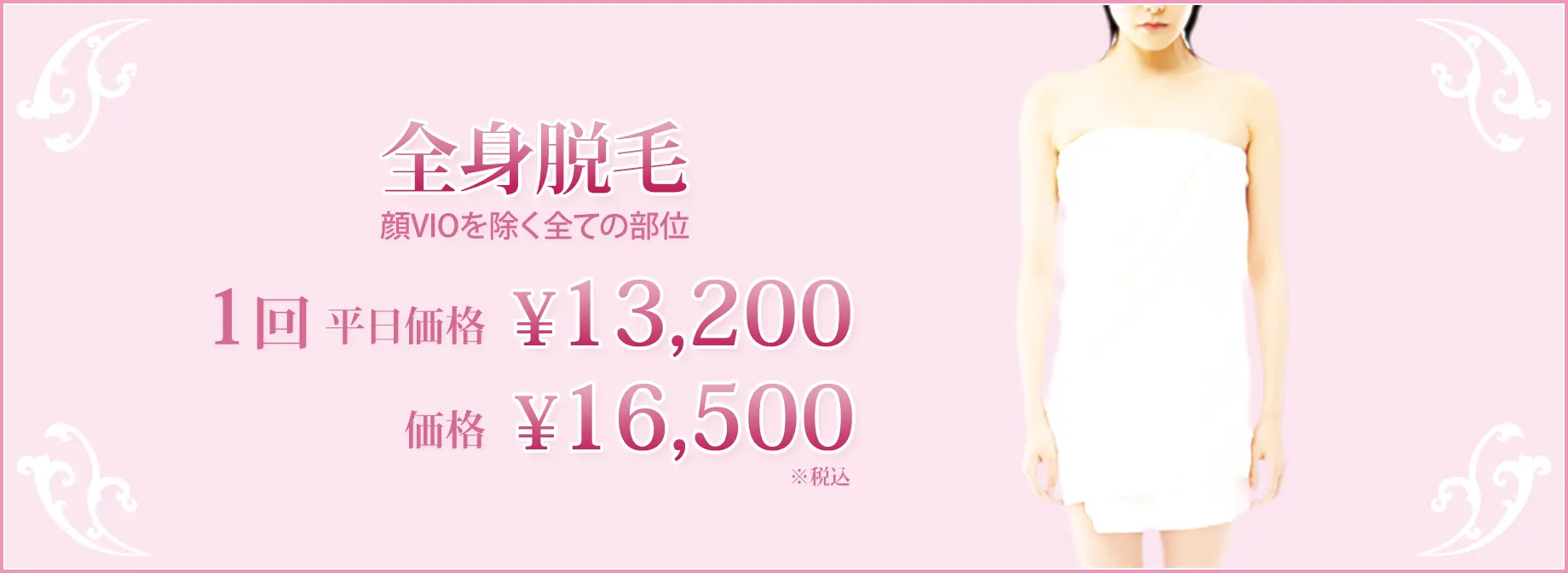 全身脱毛 顔、VIOを除く全ての部位